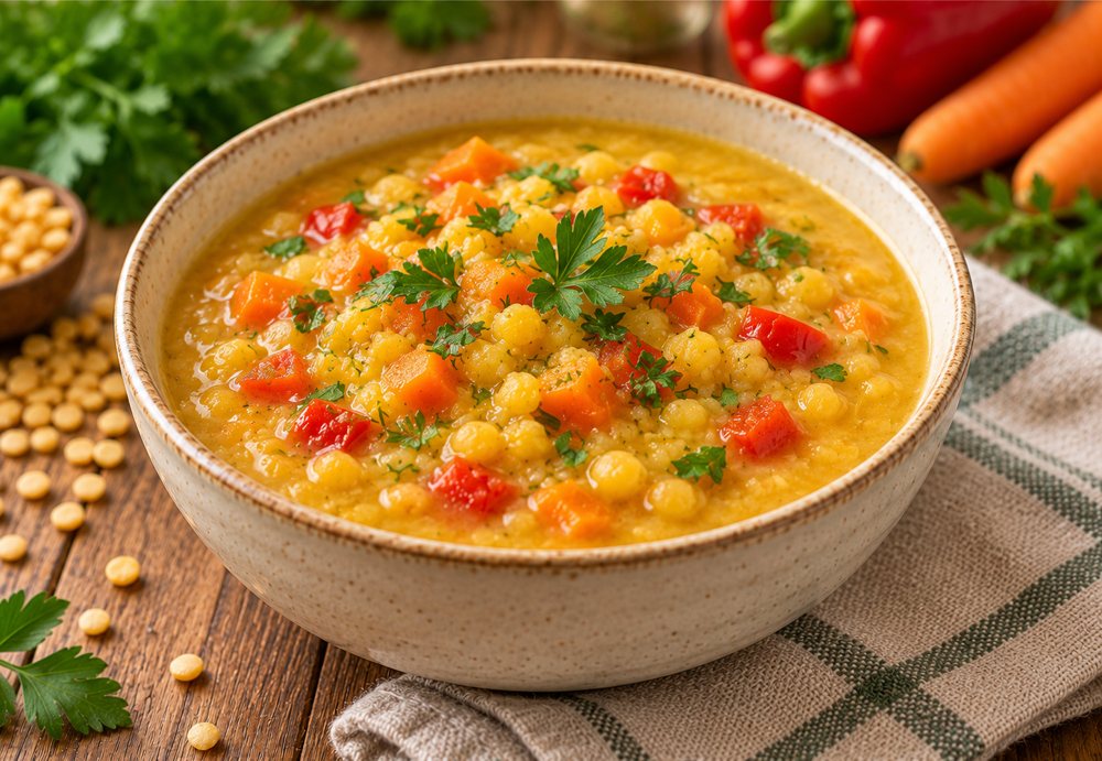 Гороховый суп с морковью и перцем