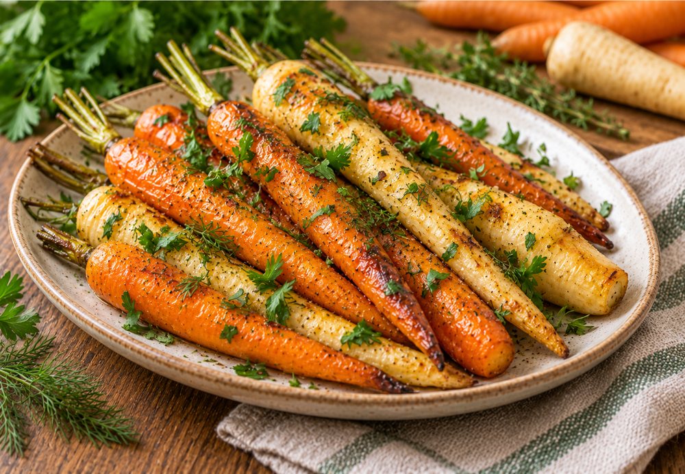 Запечённые морковь и пастернак